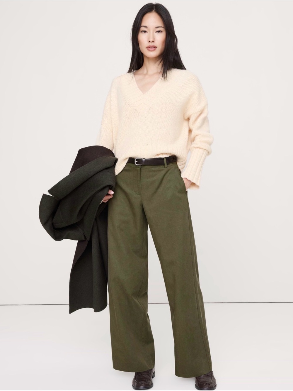 NWT Banana Republic Wide Leg Everyday Fresh Olive Green Pant Sz XS (#713473)